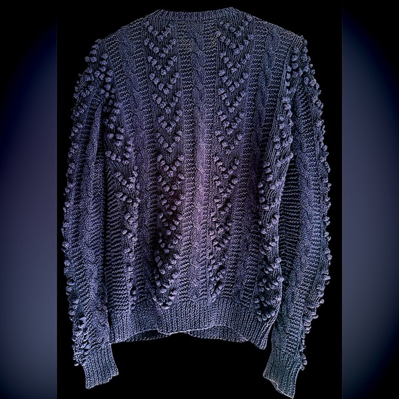 DEANS of Scotland Navy Blue popcorn cable knit Cardigan Large Ramie/Cotton blend - Picture 2 of 10